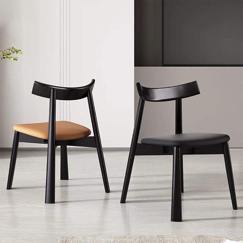 Nordic Upholstered Curved Leather Wood Dining Chair — White