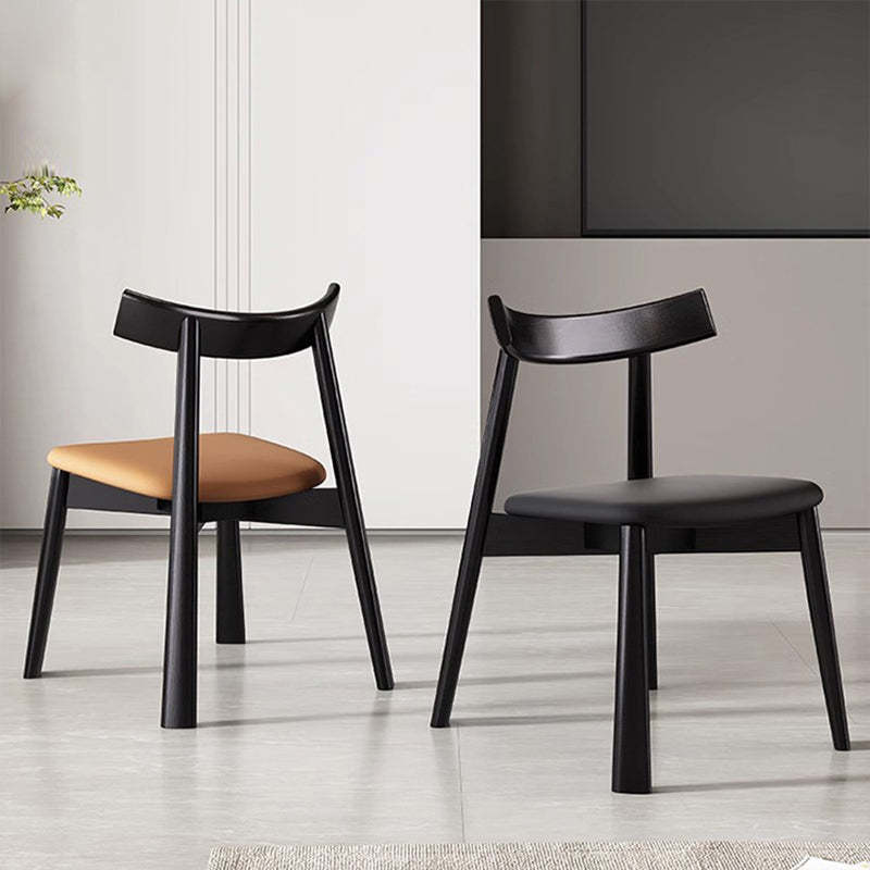 Nordic Upholstered Curved Leather Wood Dining Chair — White