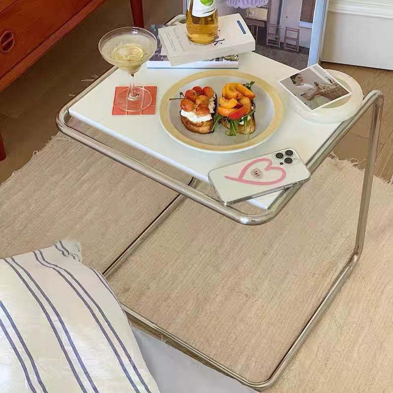 Minimalist C-Shape Wood Steel End Table