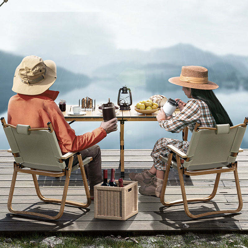 Scandinavian Alloy Wood Oxford Foldable Patio Dining Chair
