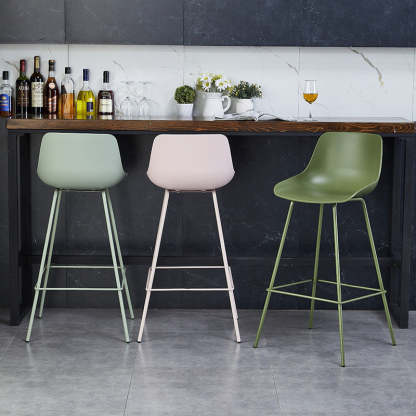 Minimalist curved bar & counter stools in metal fabric
