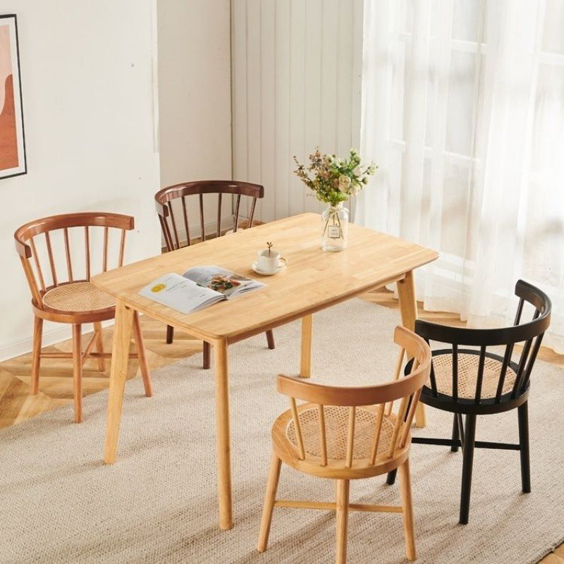 Nordic Rubberwood Rattan Dining Chair — A - Real Rattan / Cherry Color
