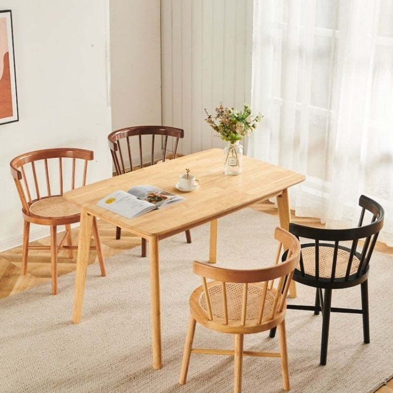 Nordic Rubberwood Rattan Dining Chair — A - Real Rattan / Cherry Color