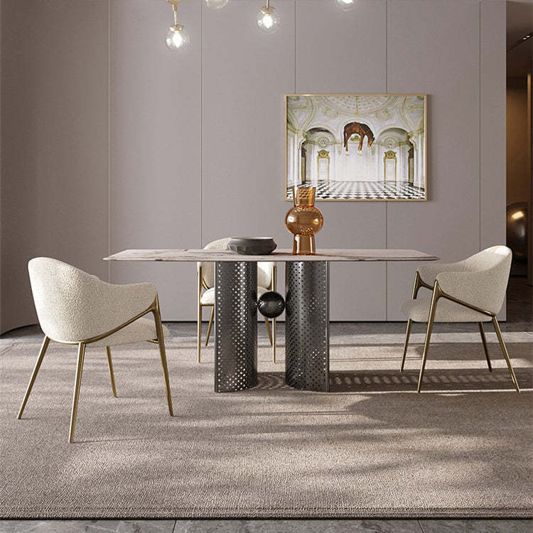 Round Lambswool Stainless Steel Dining Chair