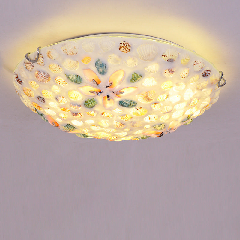 White nordic shell round flush mount lighting — 2-Light / 220V-240V (UK/AU