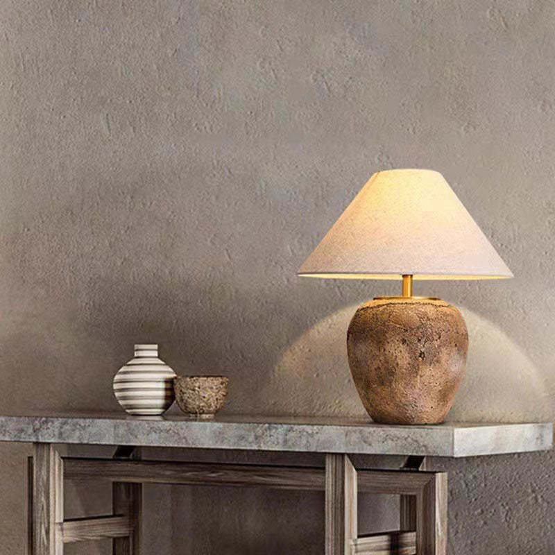Shabby Chic Cone Fabric Ceramic Jar Table Lamp