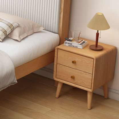 Minimalist Solid Wood 2-Drawer Nightstand