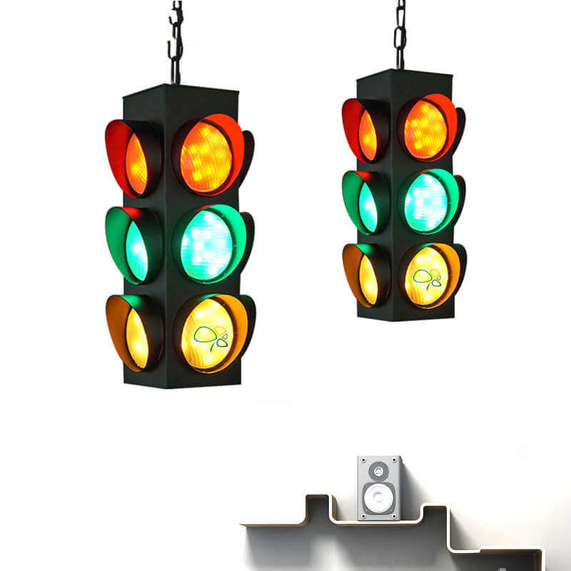 Retro Industrial Traffic Light Iron Glass Pendant