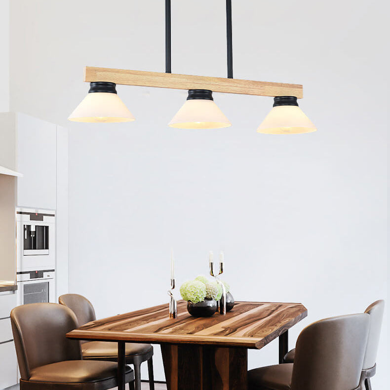 Nordic Solid Wood Cone Glass Island Chandelier