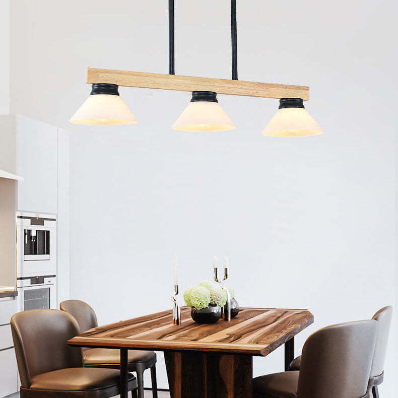 Nordic Solid Wood Cone Glass Island Chandelier