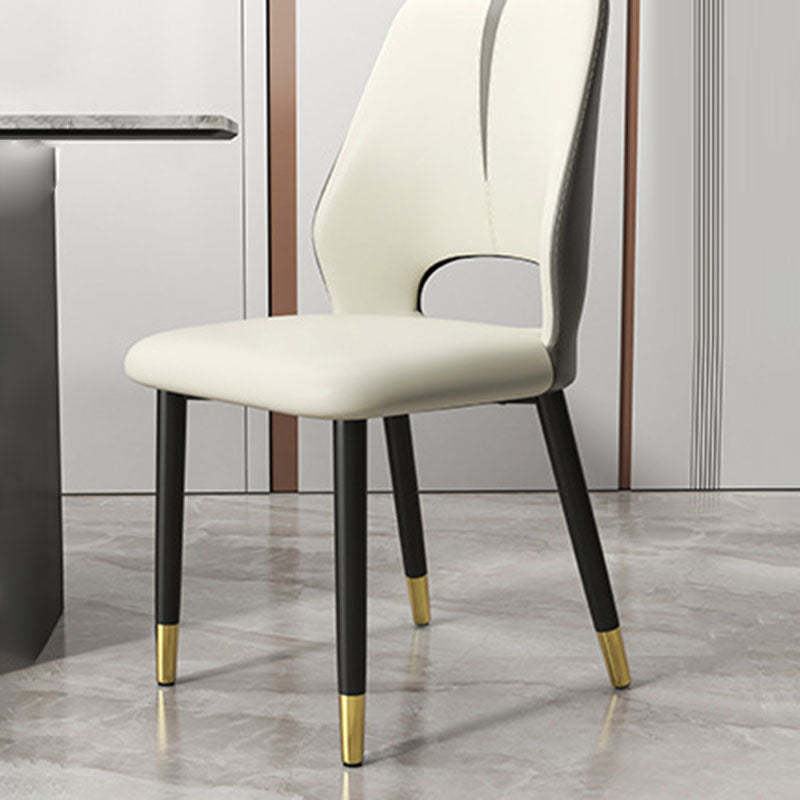 Modern Leather Steel Cushion Dining Chair — Black Legs / Gray