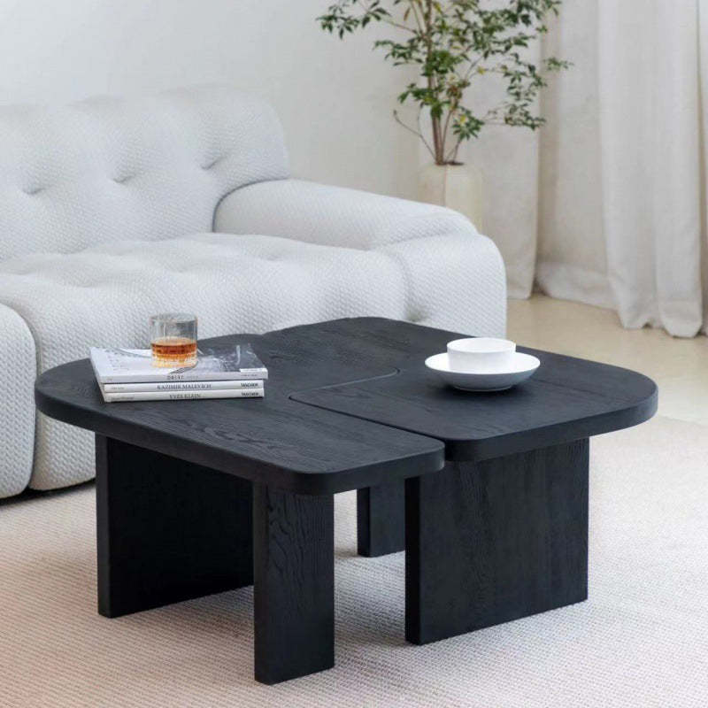 Lighom pine rectangular glass end & side tables for living room — Black