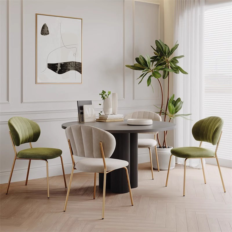 Nordic Round Upholstered Dining Chair — Flannel White Seat + Gold Legs