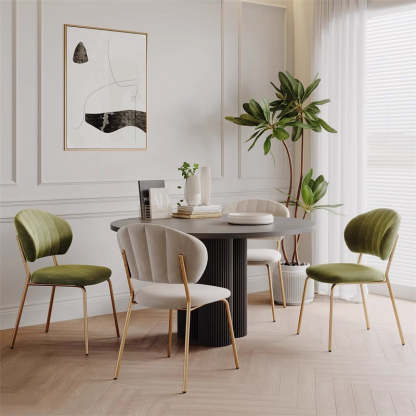 Nordic Round Upholstered Dining Chair — Flannel White Seat + Gold Legs