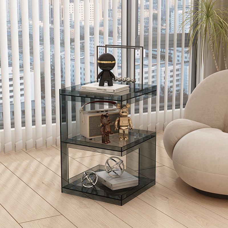 Minimalist Acrylic 3-Tier Square End Table — A / Smoke Gray