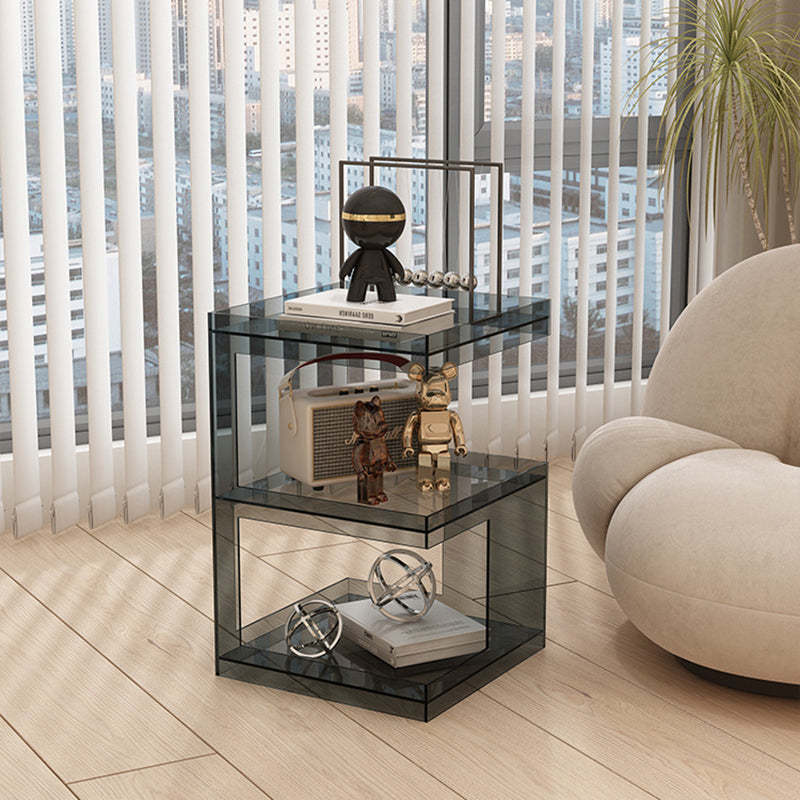Minimalist Acrylic 3-Tier Square End Table — A / Smoke Gray