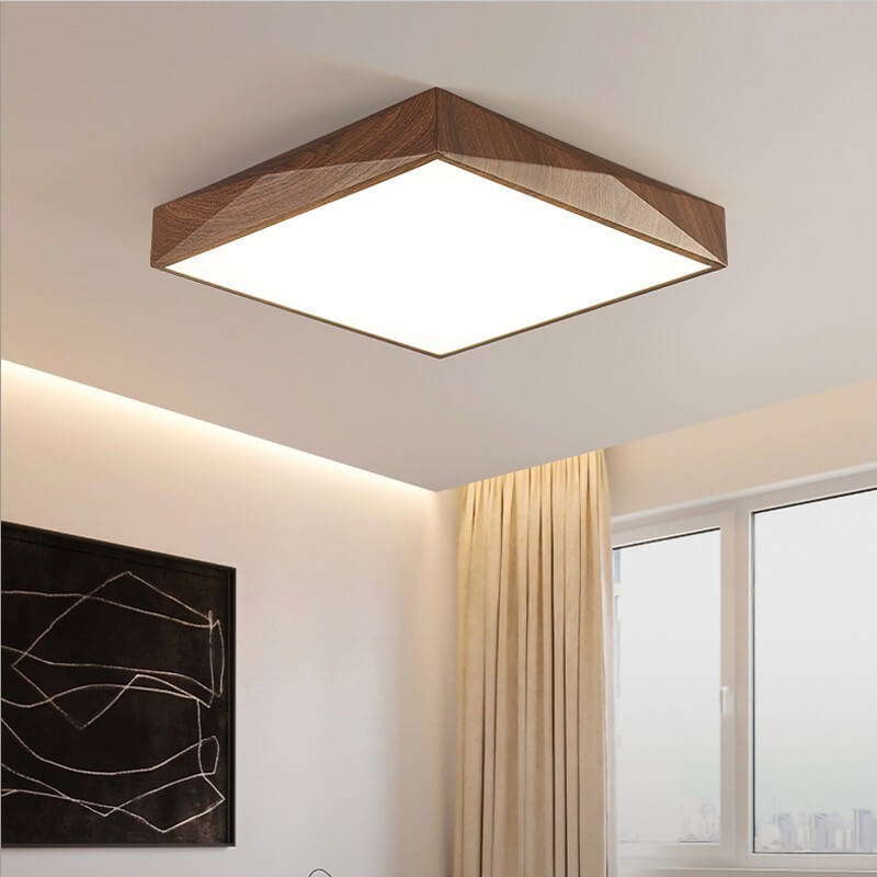 Minimalist Wood Grain Square Geometric LED Flush Mount Light