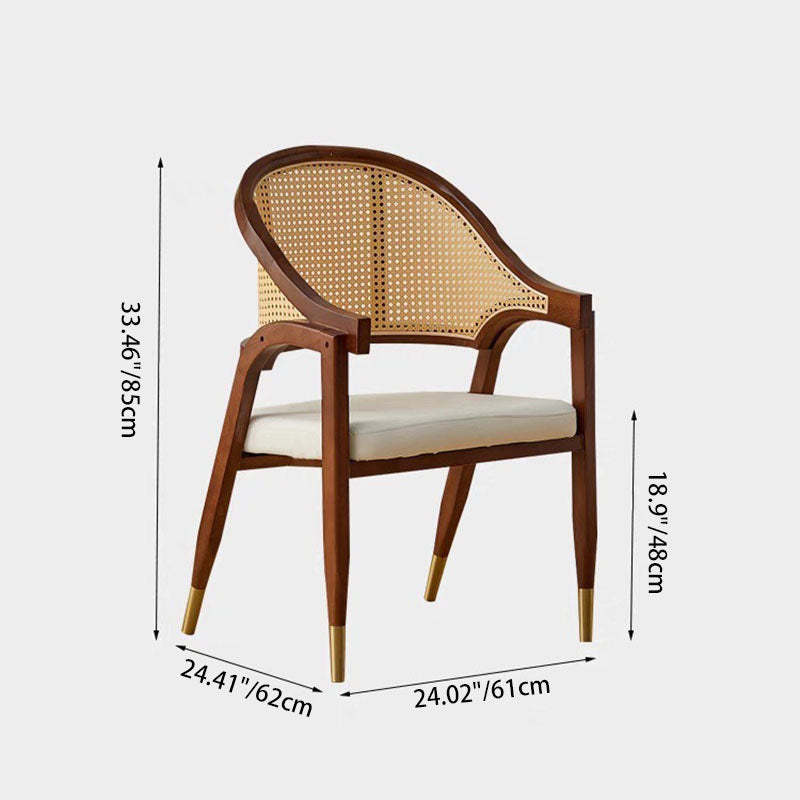 Vintage Wood Rattan Linen Dining Chair — Rubber Wood - PU Leather - Black