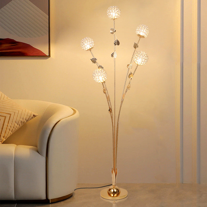 Modern Leaf Flower Globe Iron Aluminum 5-Light Floor Lamp