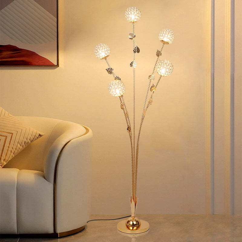 Modern Leaf Flower Globe Iron Aluminum 5-Light Floor Lamp