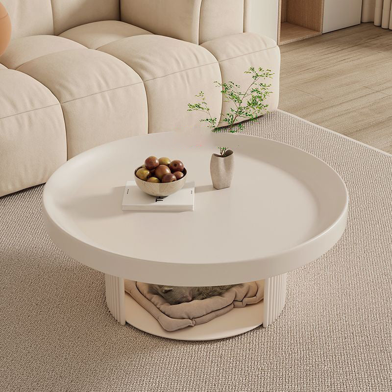 Minimalist Round Rock Slab Steel Coffee Table