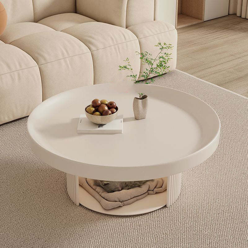 Minimalist Round Rock Slab Steel Coffee Table