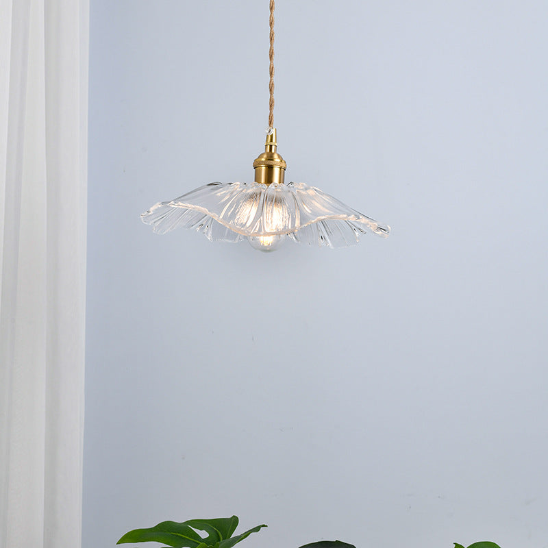 Nordic Vintage Clear Glass Flower Brass Pendant