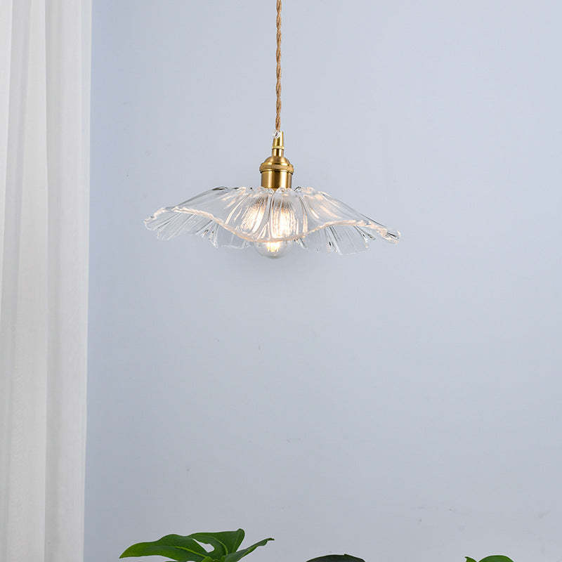 Nordic Vintage Clear Glass Flower Brass Pendant