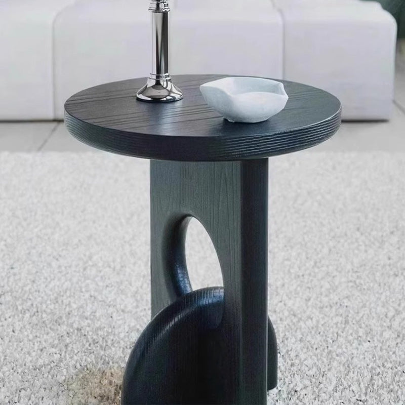 Japanese Round Wooden End Table — Chinese Ash / Black