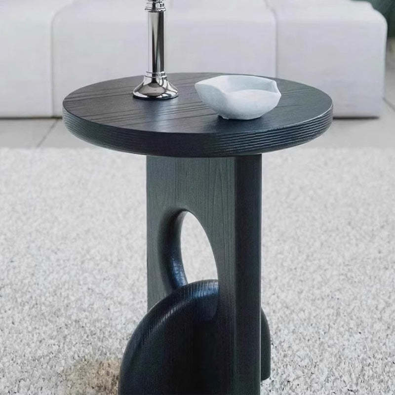 Japanese Round Wooden End Table — Chinese Ash / Black