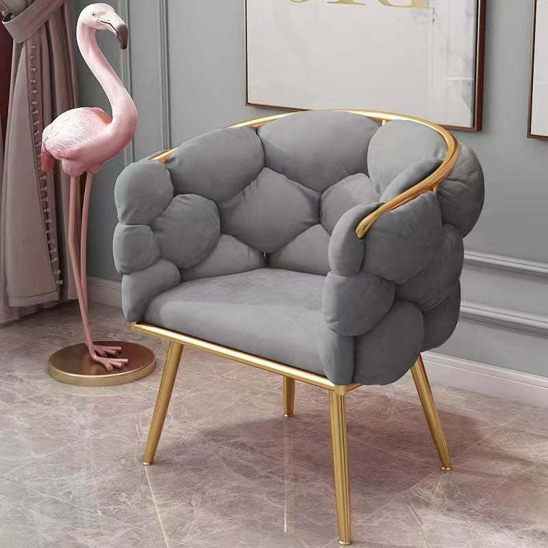 Half Round Bubble Fabric Metal Vanity Stool — Pink