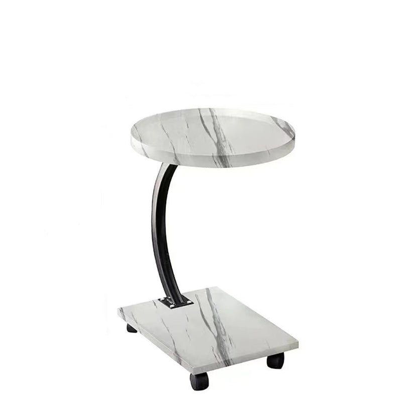 Chinese Round Wood Marble Iron 2-Tier End Table