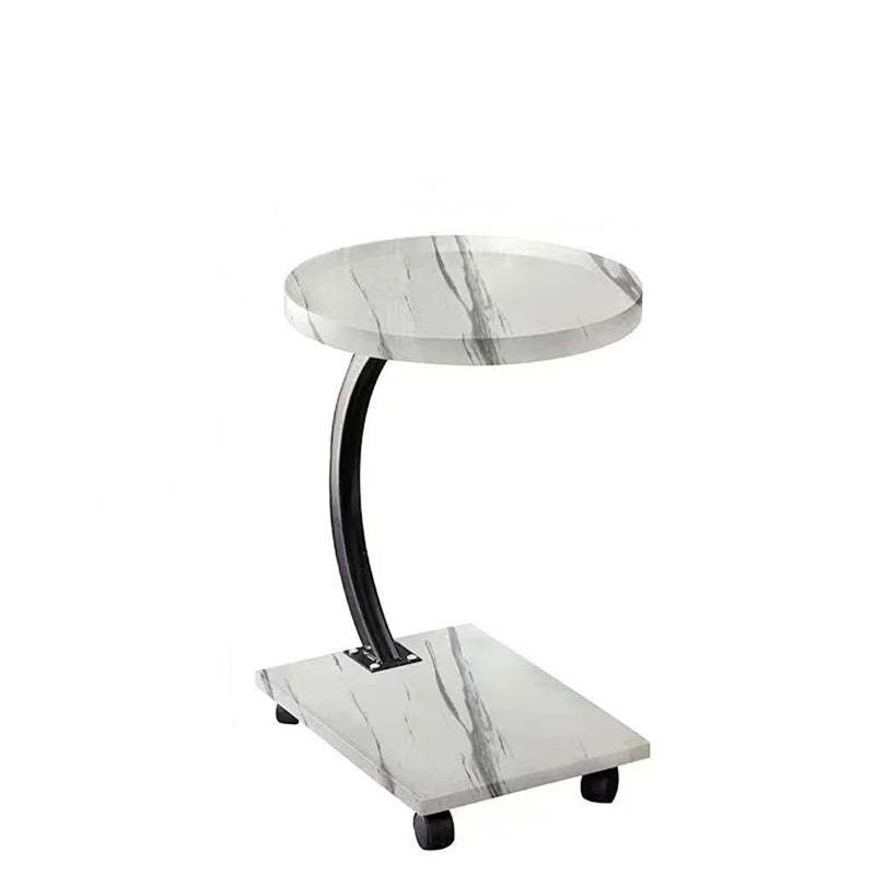 Chinese Round Wood Marble Iron 2-Tier End Table
