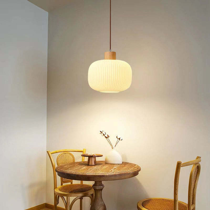 Japanese Log Wood Glass Jar Island Chandelier