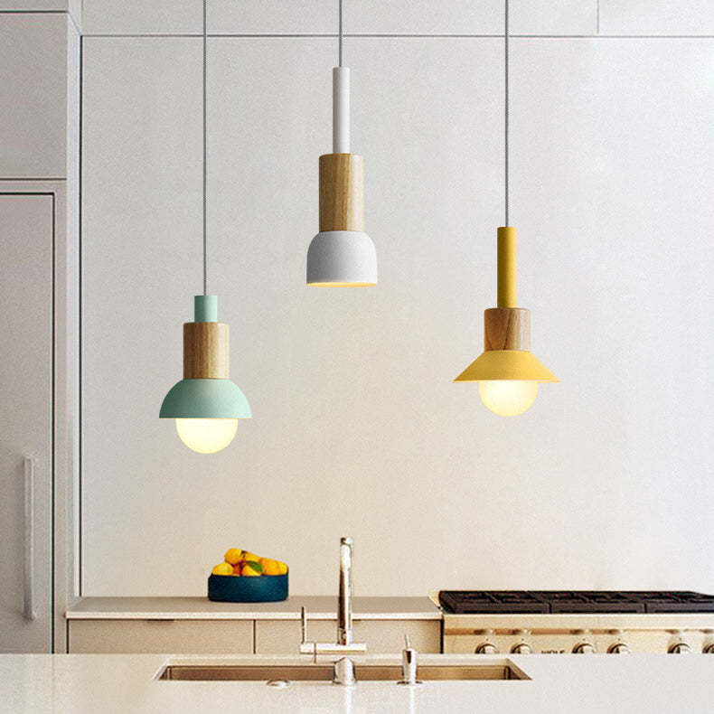 Scandinavian Irregular Cylinder Iron Wood Pendant Light