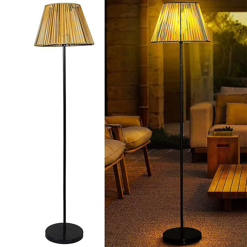 Farmhouse Solar Trapezoidal Woven Rattan LED Floor Lamp