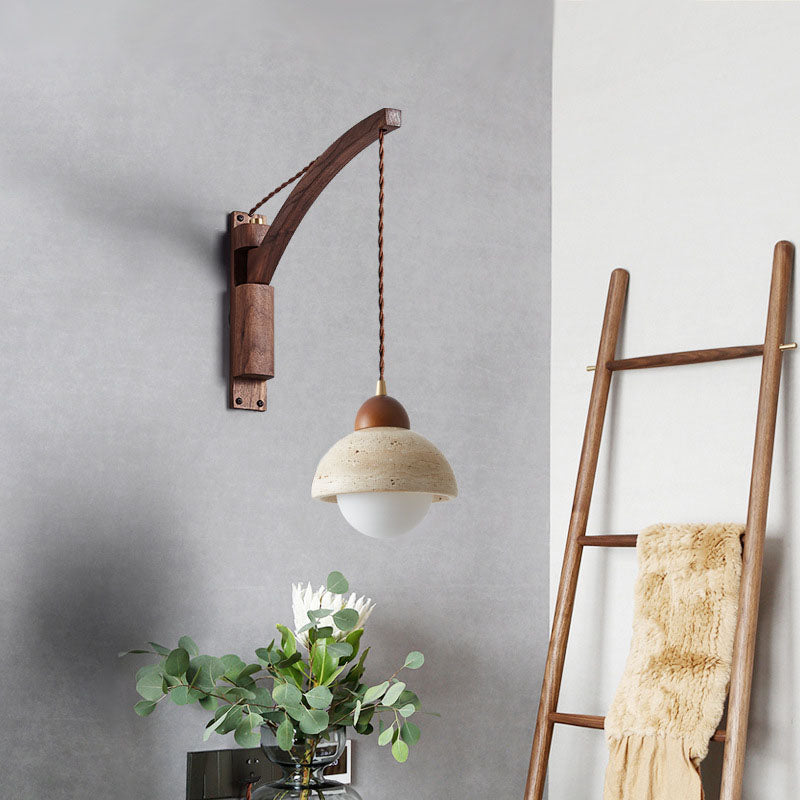 Japanese Wabi-Sabi Solid Wood Glass Horn Sconce