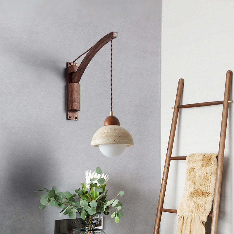 Japanese Wabi-Sabi Solid Wood Glass Horn Sconce
