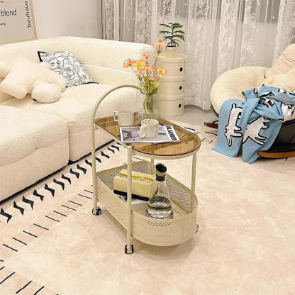 Modern Semicircle Glass Iron Movable Side Table