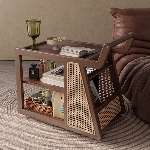 Traditional Farmhouse Trolley End Table — Walnut Color