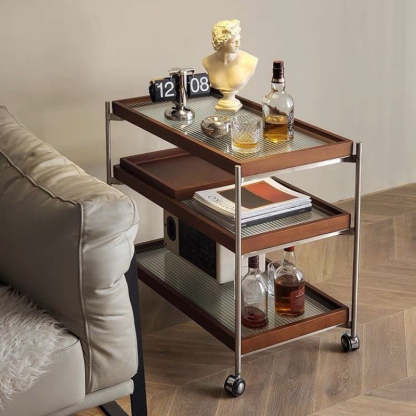 Minimalist Steel Glass Wood End Table