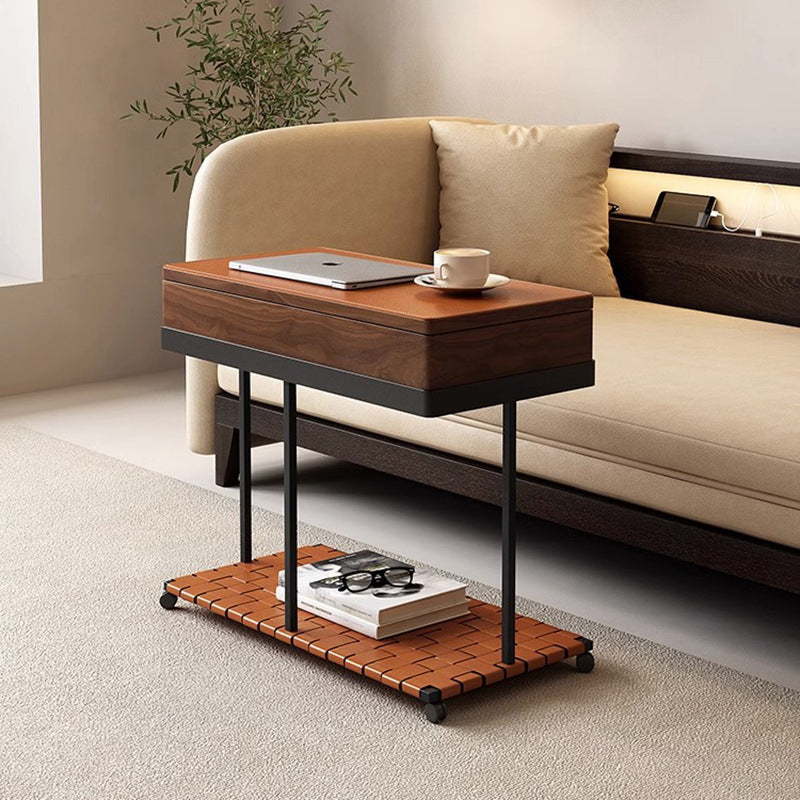 Wood leather iron wood rectangular end & side tables - minimalist