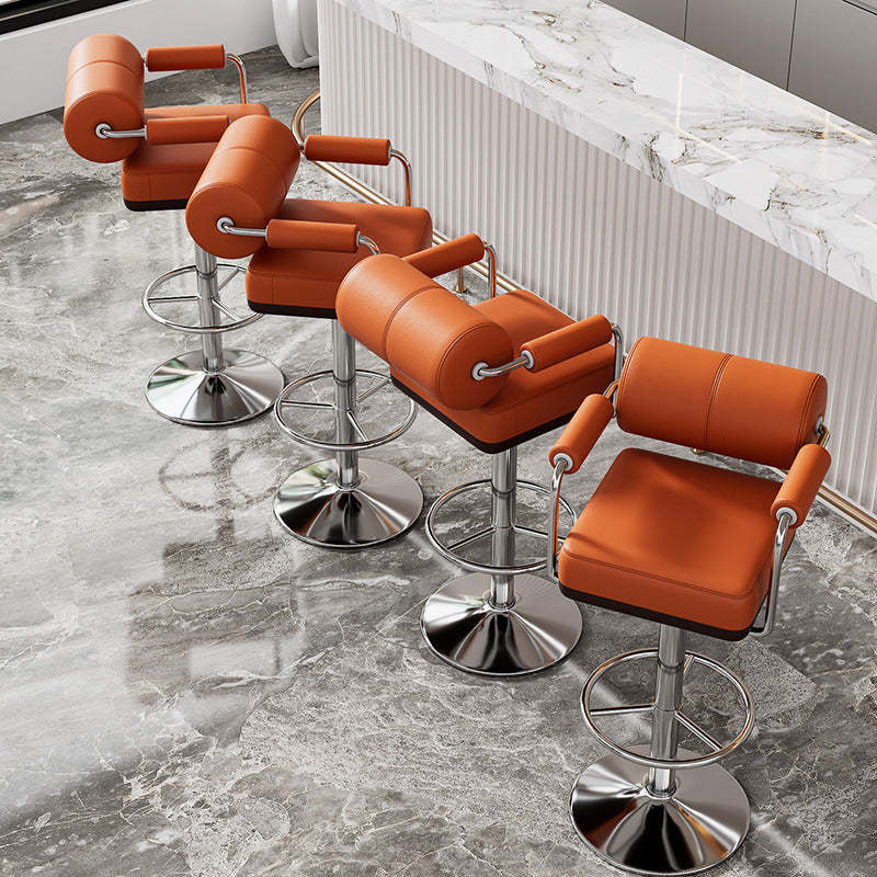 Minimalist Leather Cylinder Bar Stool — Black