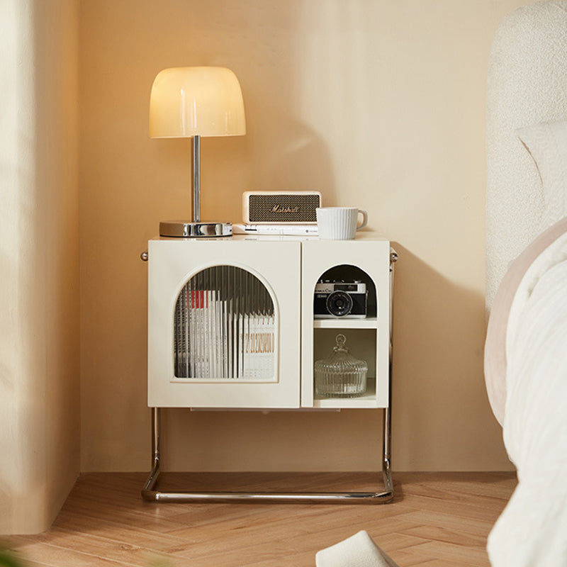 Minimalist Glass Wood Rectangular Nightstand 3-Cabinet