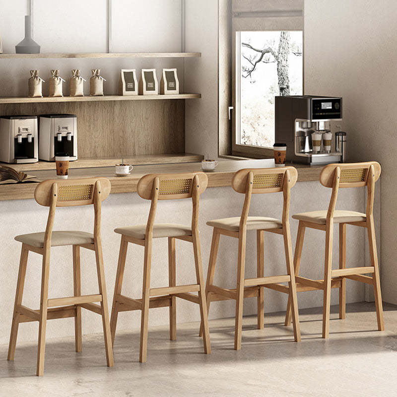 Minimalist PU Leather Open-Back Counter Stool — Solid Wood Seat