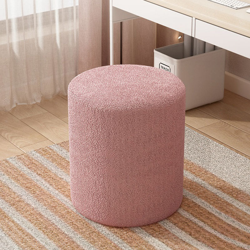 Minimalist Cylinder Lambswool Wood Vanity Stool — Standard / Pink