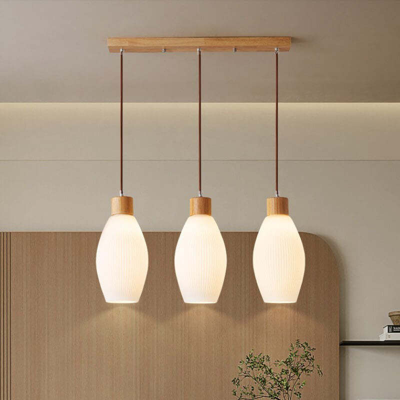 Nordic Textured Glass Solid Wood Linear Island Chandelier