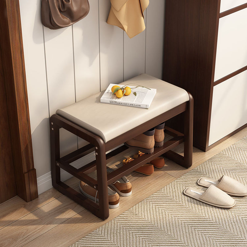 Minimalist Leather Wood 1-Shelf Shoe Storage — Cherry Wood Color