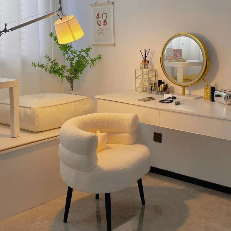Nordic Round Lambswool Upholstered Vanity Stool