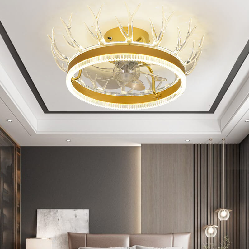 Modern golden antler ceiling fans in brass — 220V-240V (UK/AU)